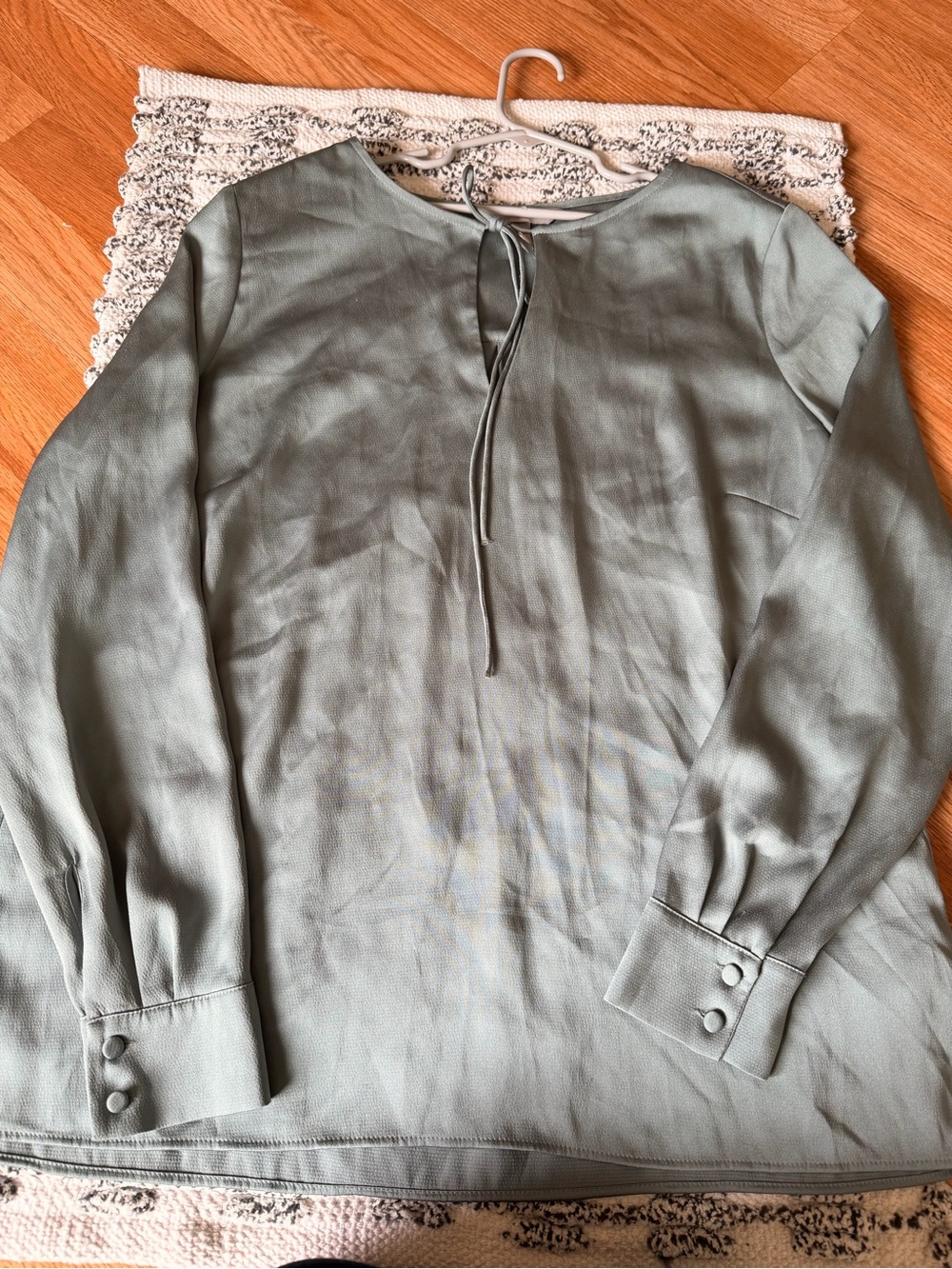 H&M Sage Green Tie-Neck Long Sleeve Blouse